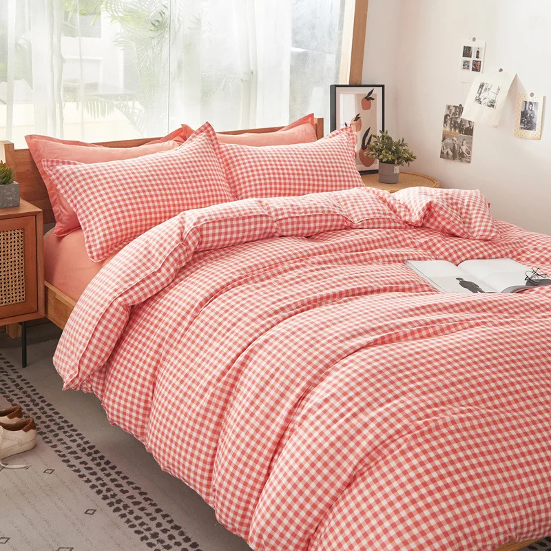 

Girls Lovely Grid Bed Cover Set Classic Beddings Fashion Red Bedding Sets 200x230 Yellow Square Duvet Cover Green Home Bedsheet