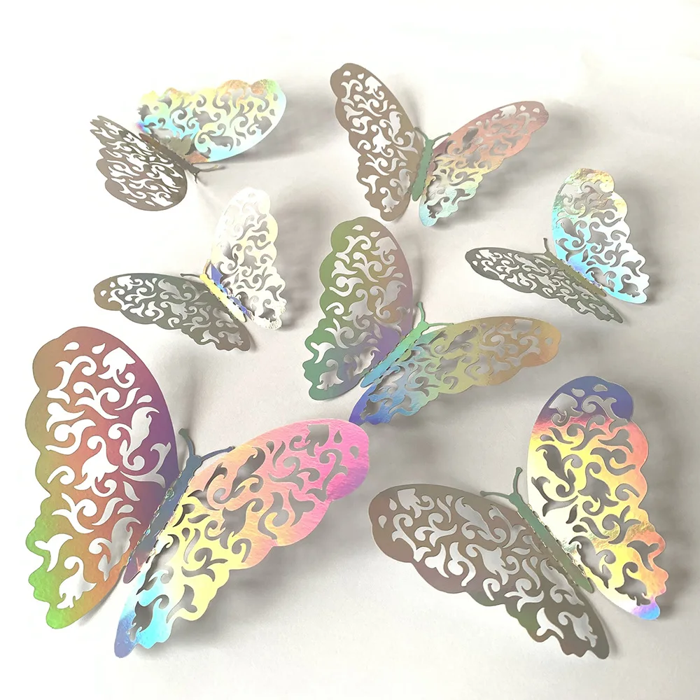 

12pcs three-dimensional hollow butterfly color stickers art home party wall decoration background wall stickers