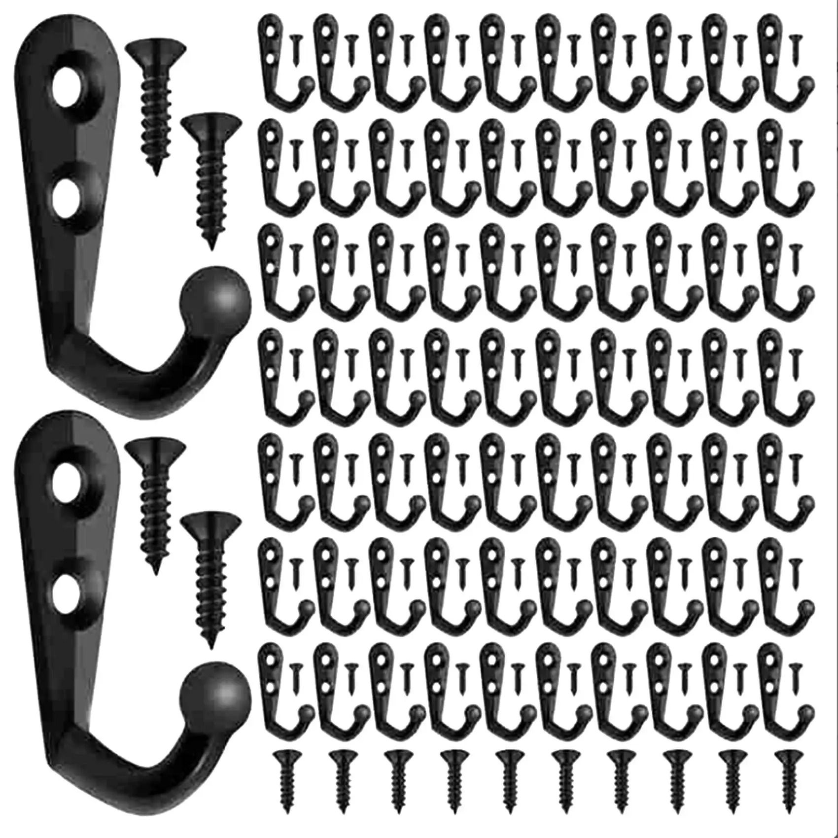 

100 Pieces Of Double-Hole Wall Mounted Single Hook Robe Hook Coat Hook and 210 Pieces Of Screws for Hanging Key Hook