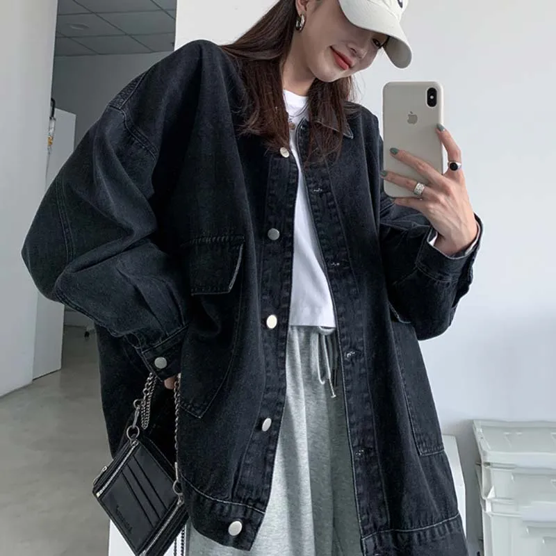 Женские джинсовые куртки для пар мешковатая однобортная уличная Куртка в стиле