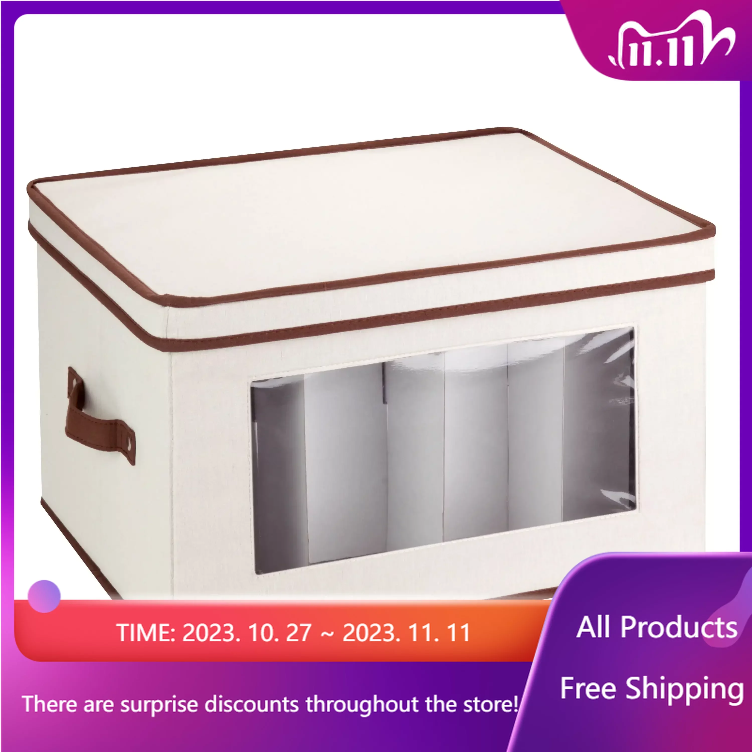 

Free Shipping Honey Can Do Canvas Window Storage Box with Lid, Natural, 18" X 14" Clothes Organizer Storage Box