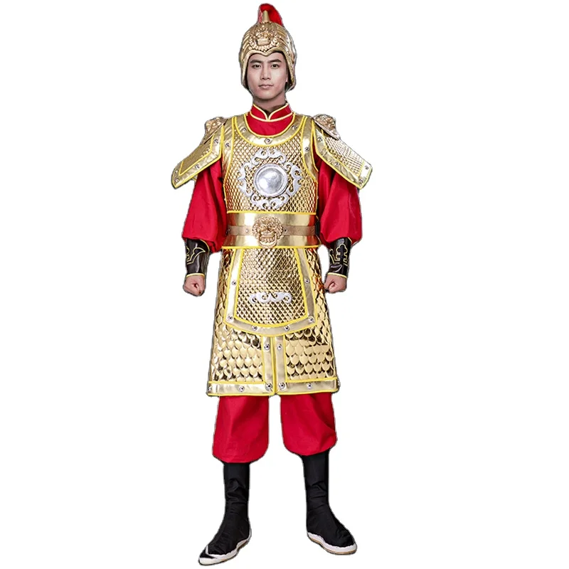 Chinese ancient Armour Leather Copper Dragon general Helmet Armor Corselet Mu Lan Outfit Han Tang Song Ming Dynasty Army Clothes images - 6