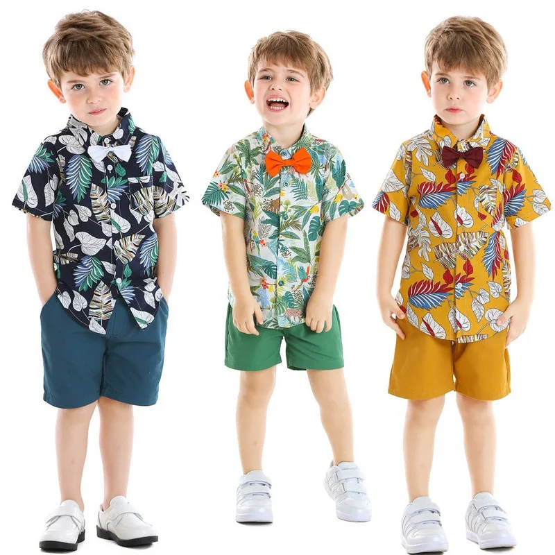 Baby Boy Clothes Beach Style Clothes Summer Short-Sleeved Shorts Suit Baby Printed Shirt Casual Shorts Two-Piece Suit 1-7 Years