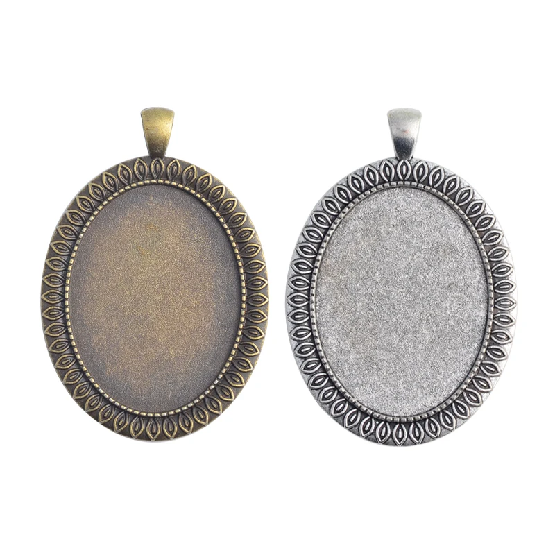 

New Fashion 5pcs 30x40mm Inner Size Antique Silver Black and Bronze Plated Flowers Style Cabochon Base Setting Charms Pendant