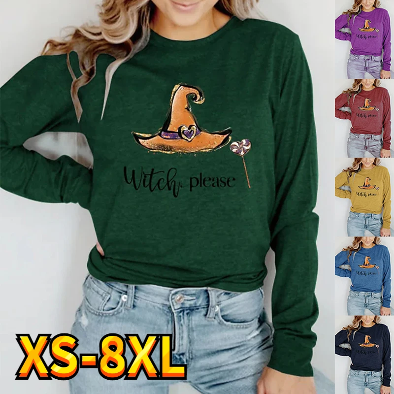 

Women's T shirt Tee Hat Color Block Pumpkin Halloween Casual Weekend T shirt Tee Long Sleeve Print Round Neck Basic XS-8XL