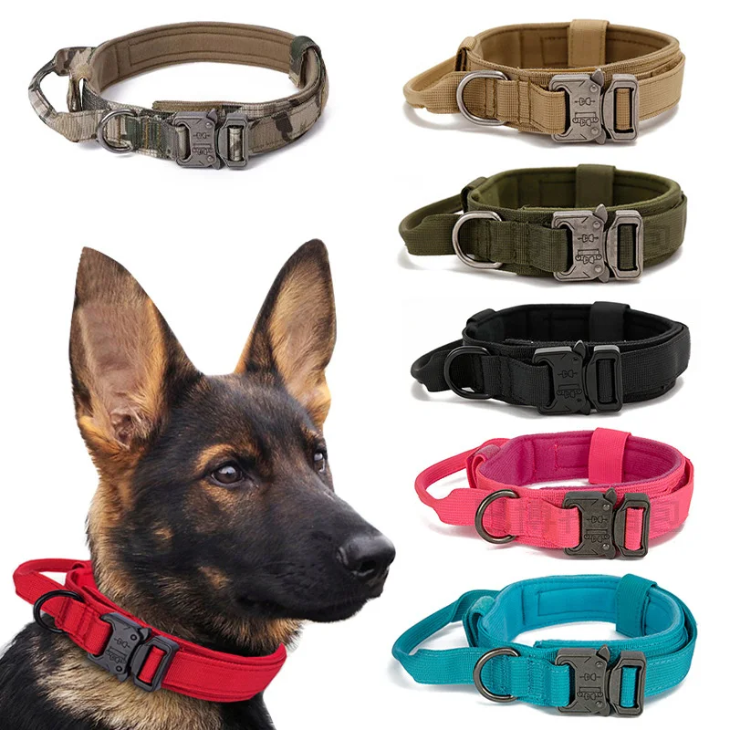 

Military Tactical Dog Collar Durable Adjustable Nylon Collar with Control Handle for Medium Large Dogs Walking Pet Supplies