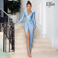 elfin mermaid evening dresses deep v neck handmade side split sexy robe vestidos de fiesta elegant formal party prom