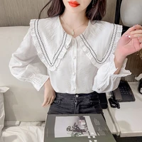 japanese sweet lolita style peterpan collar blouse girls cute ruffles white jk shirts women preppy chic long sleeve blusas mujer