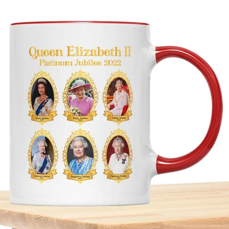 

Queen Elizabeth II Mug Safe Creative Double Sided Printing Ceramic Platinum Jubilee Coffee Tea Mug for Home Office Use