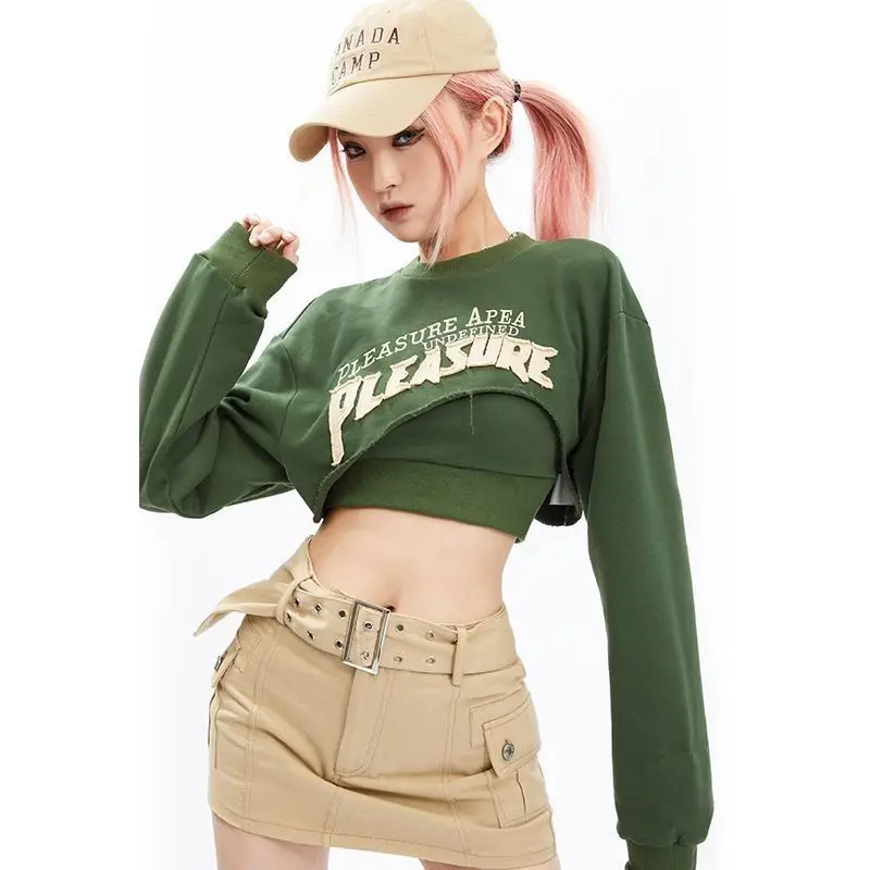 

STSVZORR Y2K vintage street sweet hot T-shirt letter splicing short embroidered sweater blouse bottoming suspender vest top