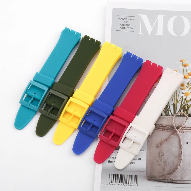 Silicone Watch band For Swatch 17mm19mm GW164 GB274 SUOB704 SUOW701 Sports waterproof watch strap buckle Watch accessories