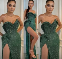 green mermaid prom dresses sweetheart sparkly sequins sexy sleeveless side split formal evening party robe de mari%c3%a9e custom made