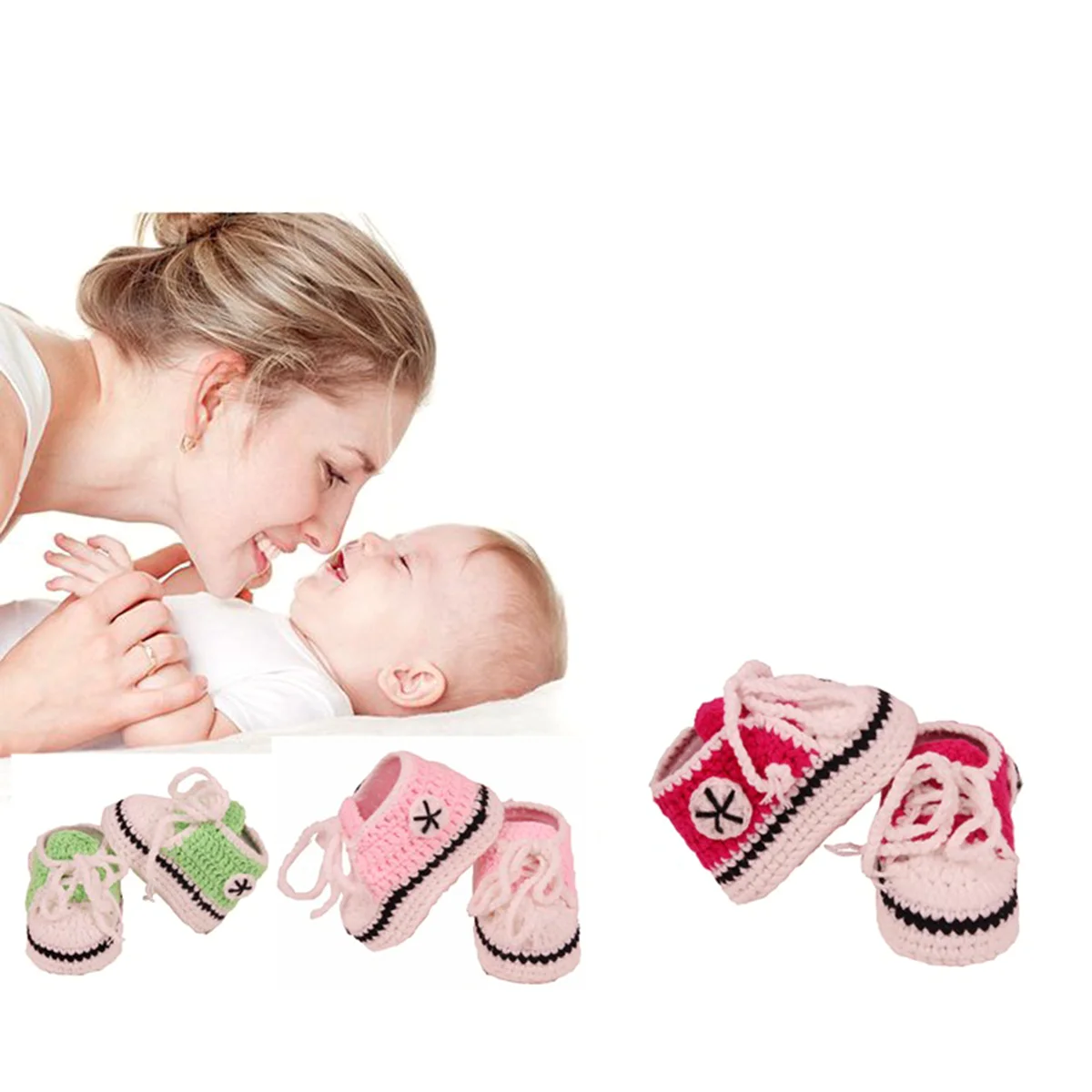 Пинетки Вязаные носки Обувь ручной работы для младенцев 12 см (розовые) вязаная