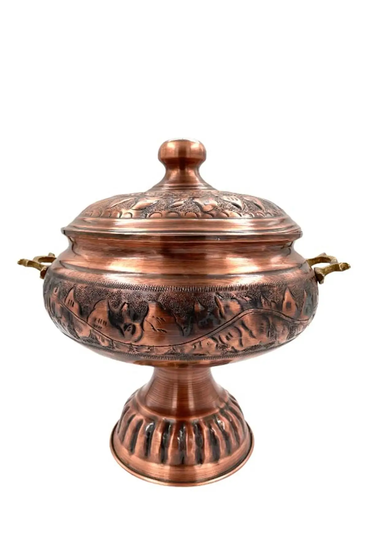 

Copper Palace Model Presentation Bowl Large Pedestal Relief Işçlikli