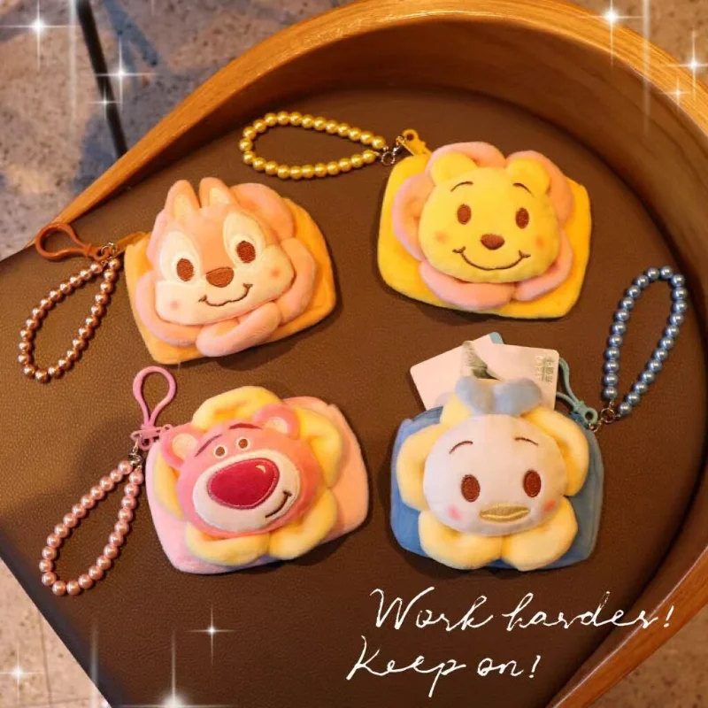 

Disney Pooh Bear Plush Coin PurseDonald Duck Candy Color Bead Chain ID Card Holder Lotso Student Wallet Fashion Pendant