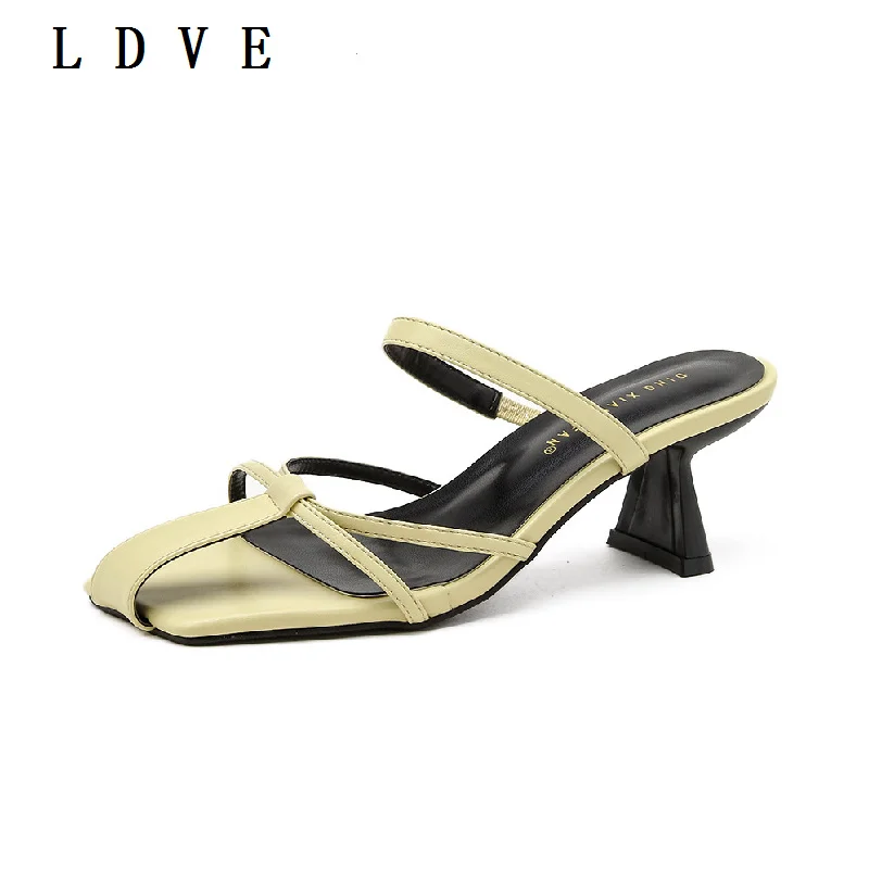 

Product 2021 New Net Red Same Simple Temperament High Heel Sandals Fashion Square Toe Open Toe All-match Slippers