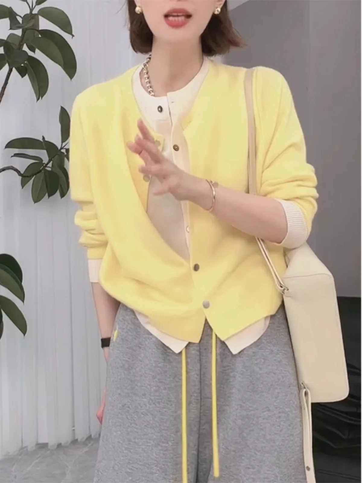 Контрастный цвет в стиле пэчворк искусственный вязаный женский осенний желтый