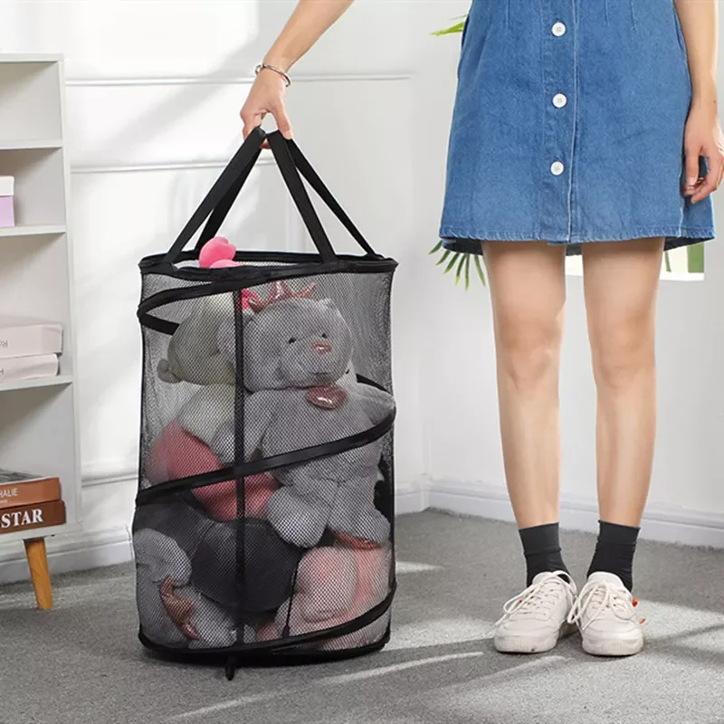 

NEW2023 Transparent Mesh Folding Laundry Basket Home Portable Storage Basket Pop Up Dirty Clothes Basket Folding Dirty Clothes B