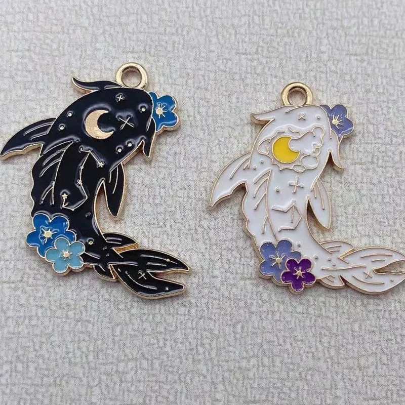

10pcs Enamel Moon Fish Charm for Jewelry Making Bulk Supplies Kawaii Phone Necklace Pendant Earring Charms Anime Diy Accessories