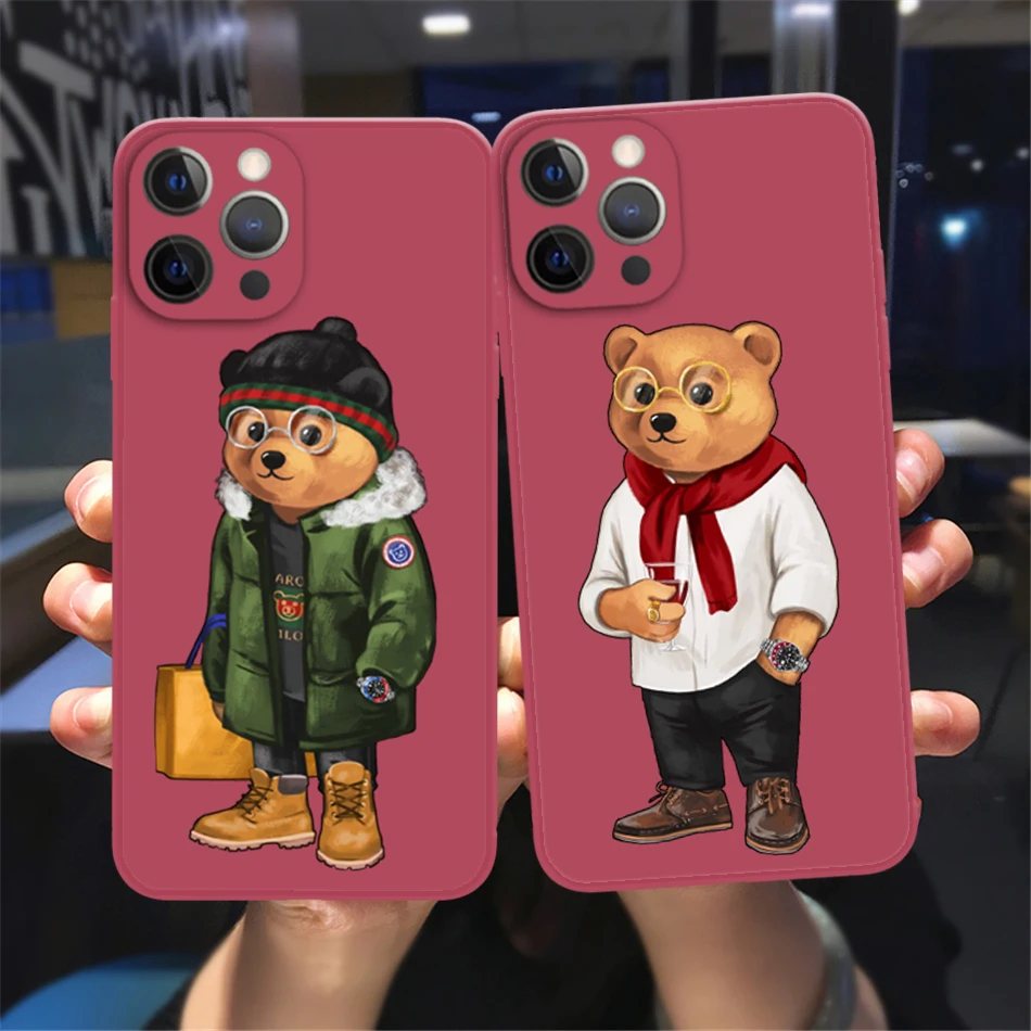 

Hot Cute Bear Fashion Brand Protective Case for IPhone 13 12 11 14 Pro Max XSMax XR X 8 14Plus Luxury Silicone Soft Bumper Cover