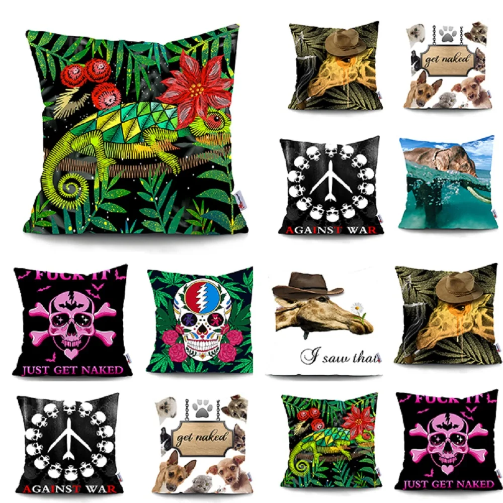 

Funny animal cushion cover plant Skull Polyester Throw Pillow Case Super Soft Short Plush Cushion Covers Home Decoration Pillowc