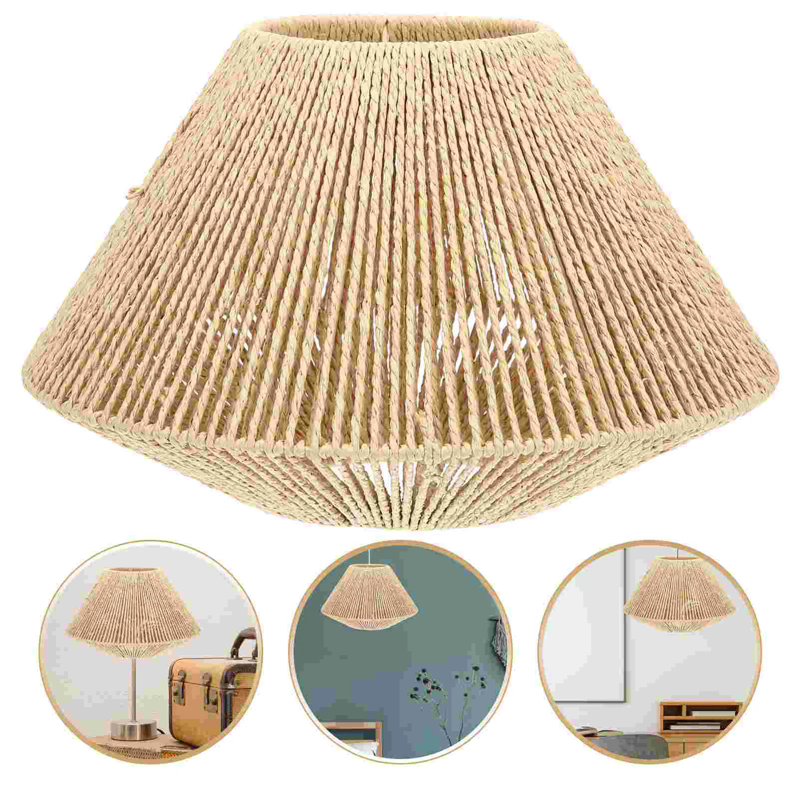 

Rattan Lampshade Hanging Light Fixture Accessory Ceiling Shades Pendant Straw Rope Cover Woven Ratan