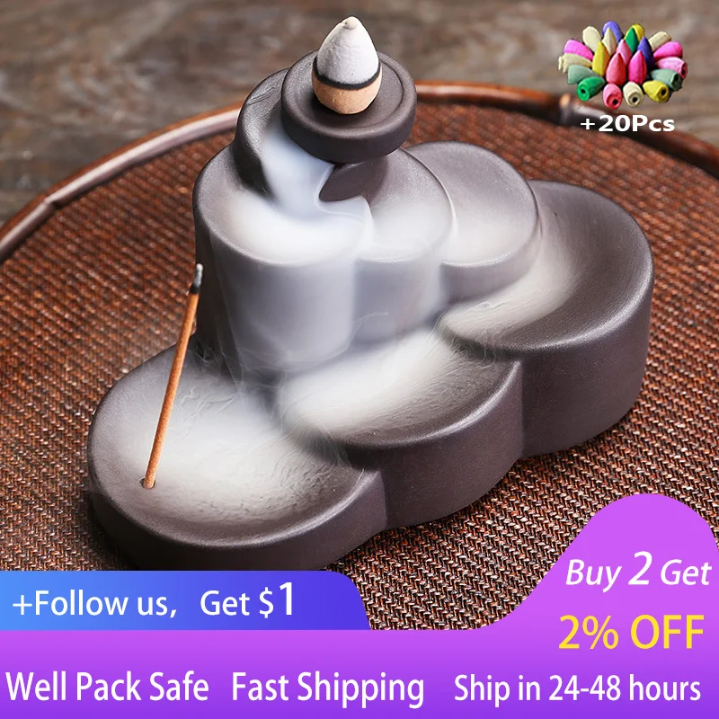 

Purple sand backflow incense burner Simple modern cylindrical waterfall backflow incense burner ornaments crafts