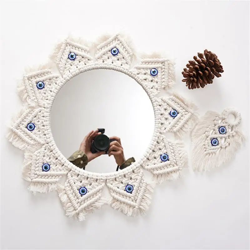 

High Quality Material Selection Background Wall Decoration Cotton Thread Build Mirror Careful Workmanship Hand-woven Ornament
