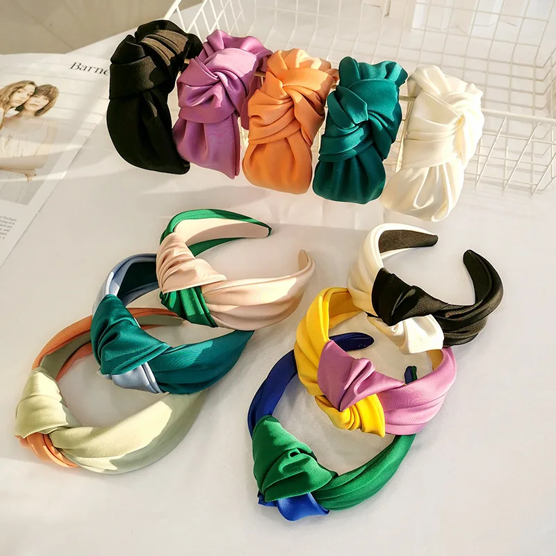 

Women High-end Silk Satin Headband New Fashion Bowknot Hair Hoops Hairbands Splicing Color Head Hoop Headwear Hair Accessories