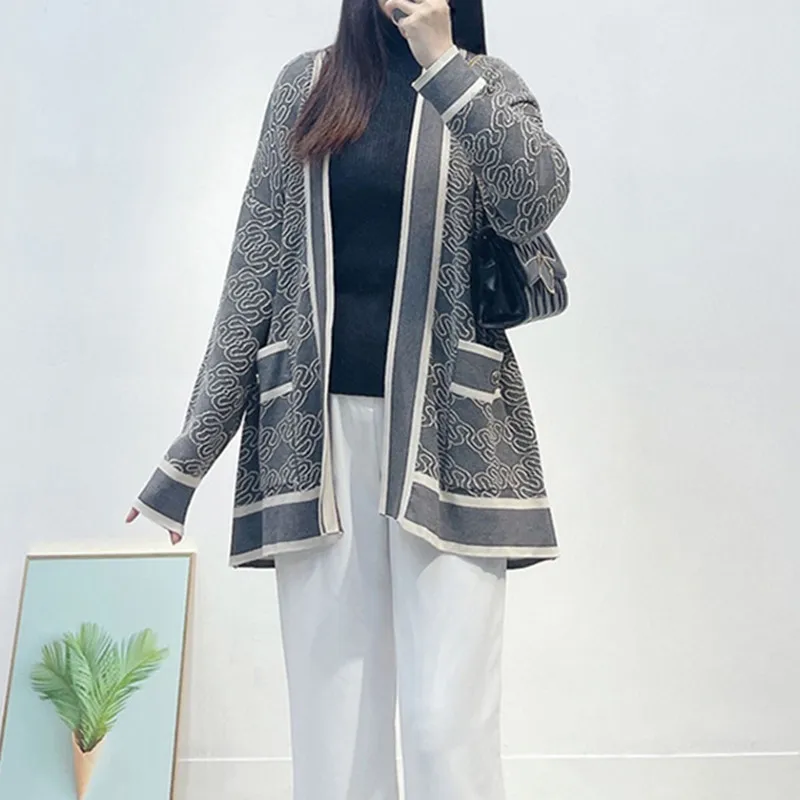 New Arrival Woman Cardigans Vintage Classic Print Cardigan Sweater Spring Autumn Cardigan Women Casual Knitted Cardigans Women