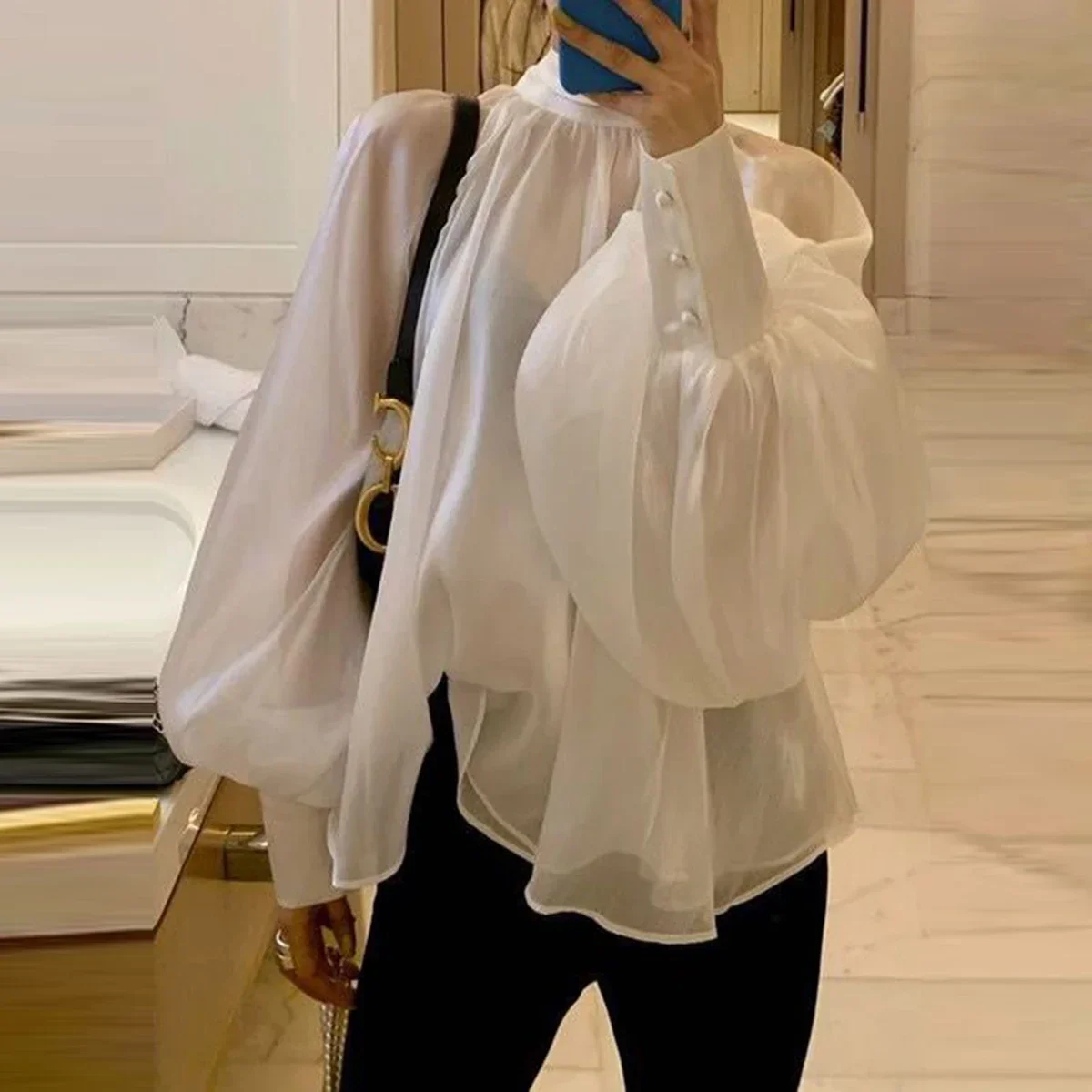 Женская Элегантная блузка Tinaa новинка 2024 свободные прозрачные Однотонные блузки