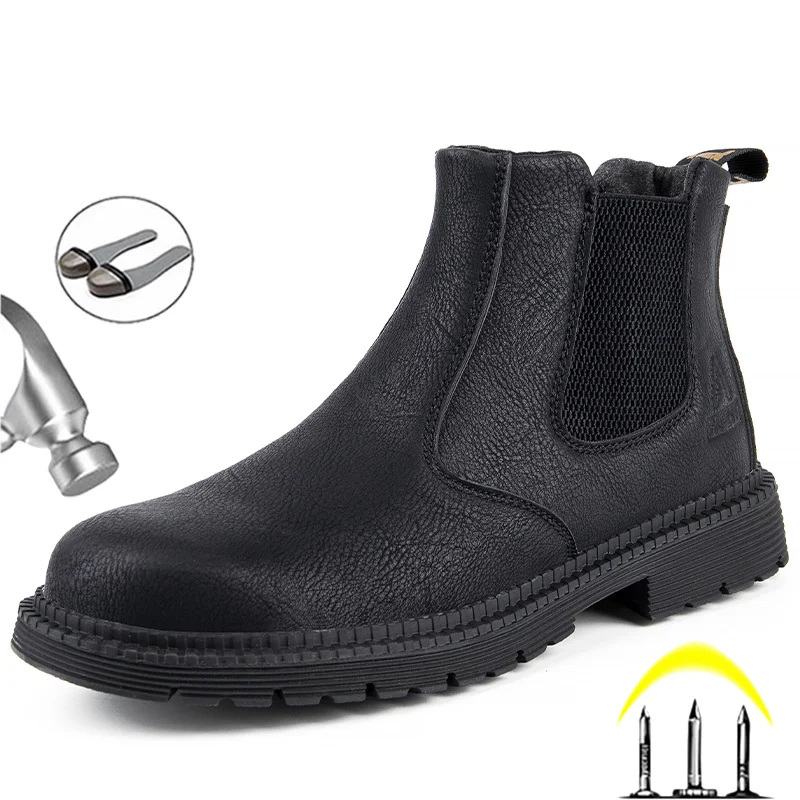 

Защитная обувь, мужские кожаные ботинки, Мужская рабочая обувь, зимние ботинки, неразрушаемые защитные ботинки, обувь Челси, рабочие ботинки с защитой от проколов