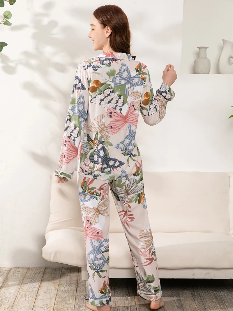 Women Plus Size S-3XL New 100% Viscose Pajamas Set Long -Sleeved Trousers Ladies Pajamas Suit  Nightwear Suit Sleepwear Pijama