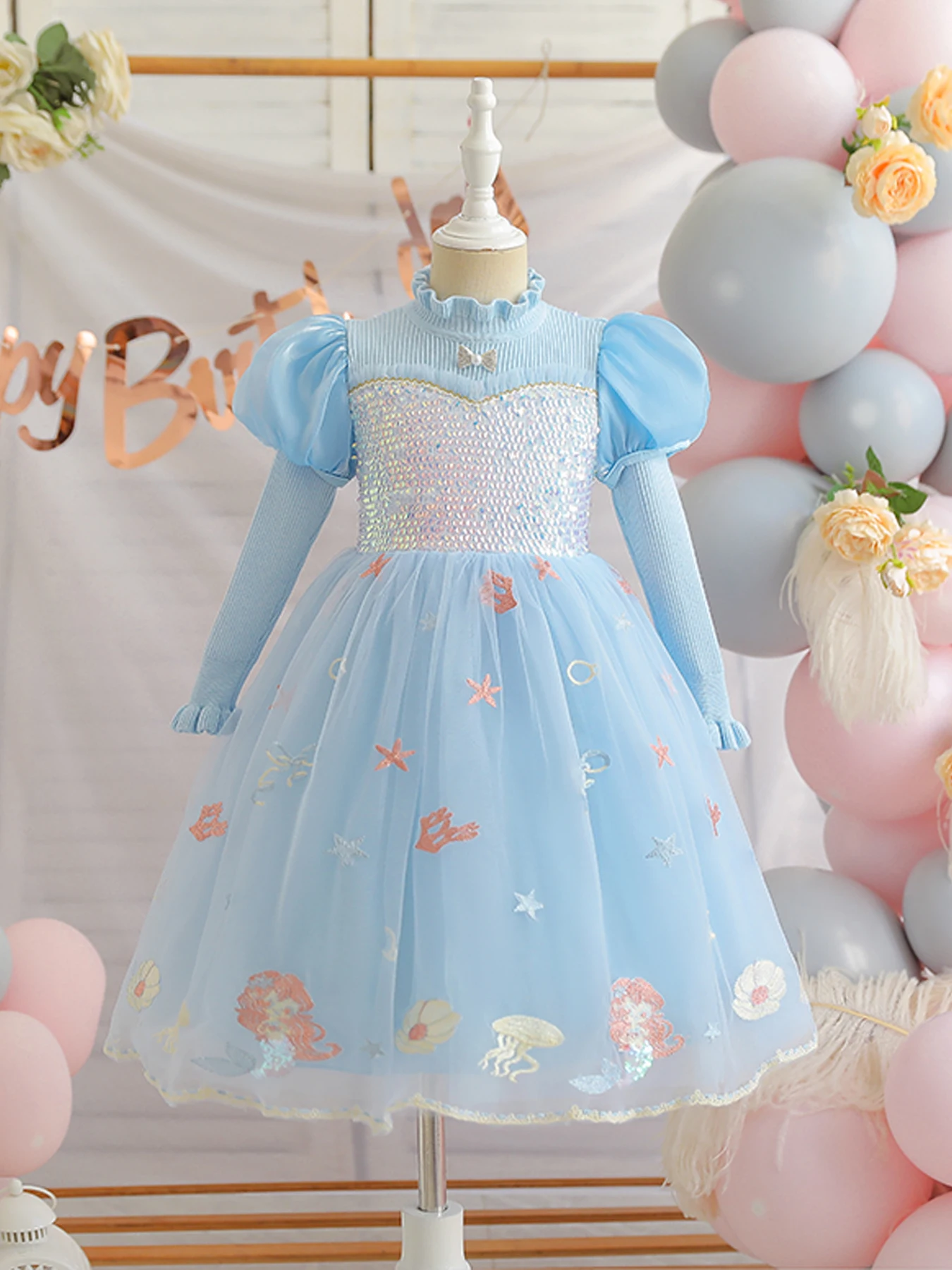 Потрясающее милое платье принцессы для девочек с пышными рукавами и длинными