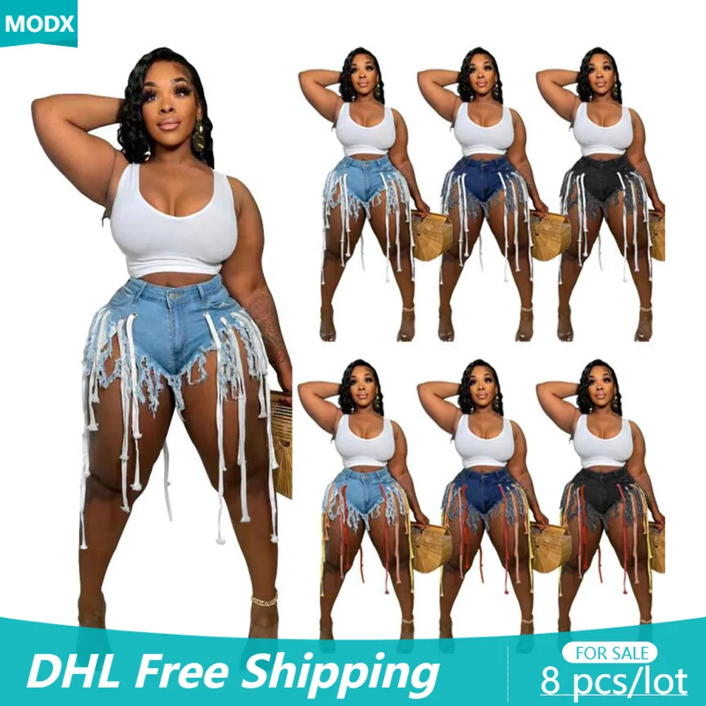 

8 PCS Wholesale Women's Shorts 2022 Summer Casual Versatile Tassel Denim Shorts Pocket Fashion All-match Womens Short Jeans 7825
