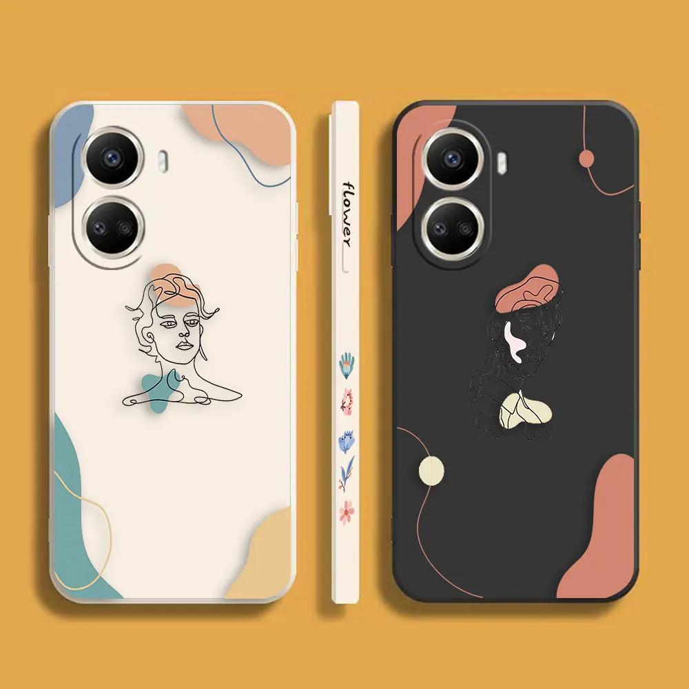 

Woman Head with Flowers Line Phone Case For Huawei NOVA 7 6 5I 5 4 3 3I 2S 2 8 9 10 SE PRO PLUS 5G Colour Liquid Case Funda Capa