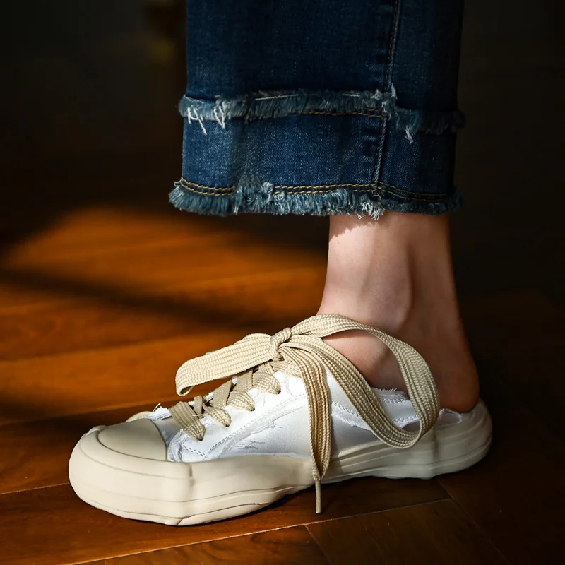 

Туфли женские на плоской подошве, повседневная обувь, круглый носок, на шнуровке, повседневные кроссовки, белые, 3 см, весна-осень