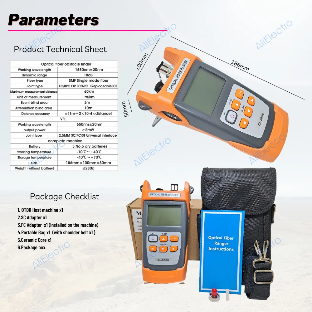 Mini 60KM Optical OTDR Optical Time Domain Reflectometer CL-880 Built in VFL with FC SC LCD OPTICAL FIBER RANGER images - 6