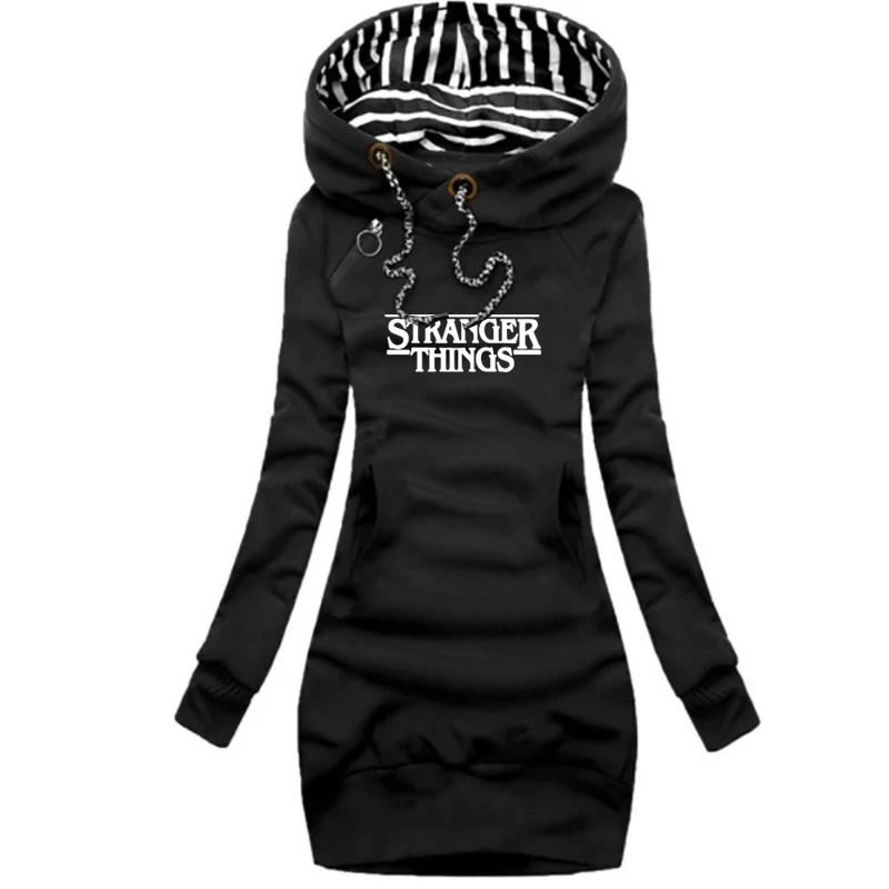 

New Ladies Hooded Dress Fall Long Sleeve Dress Casual Fashion Printed Pullover Dress Winter Warm Fleece Dress Free Shipping