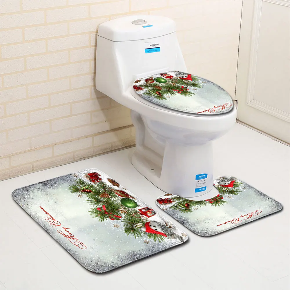 

Подарочный Рождественский коврик для ванной из трех частей