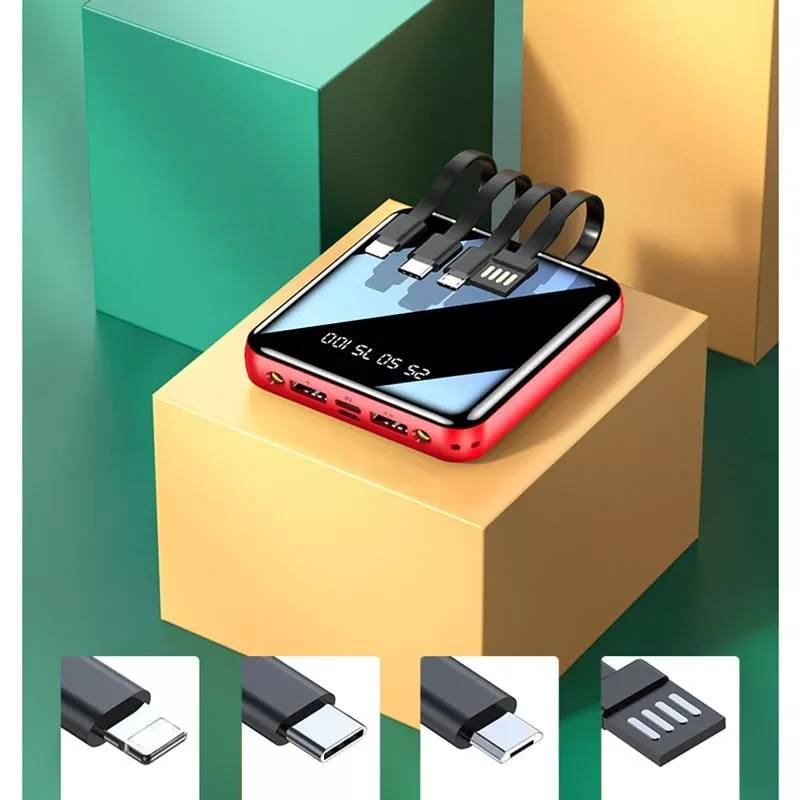 

20000mAh Portable Mini Power Bank Built-in USB TYPE C Cable Powerbank External Battery Phone Charger Poverbank For Smart Phone
