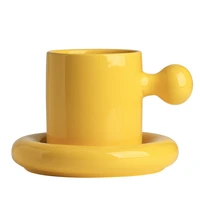 european style yellow porcelain coffee cup office desktop mug cartoon cute ceramic dessert cow mug with saucer 280ml mug gift