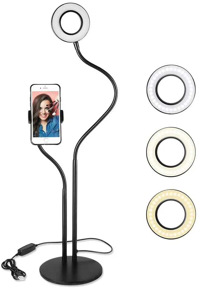 Celular para o Fluxo Iluminação da Câmera do Diodo Emissor de Luz com Braços Luz do Anel de Selfie com Suporte do Telefone Vivo Composição Ubeesize Mini Flexíveis –