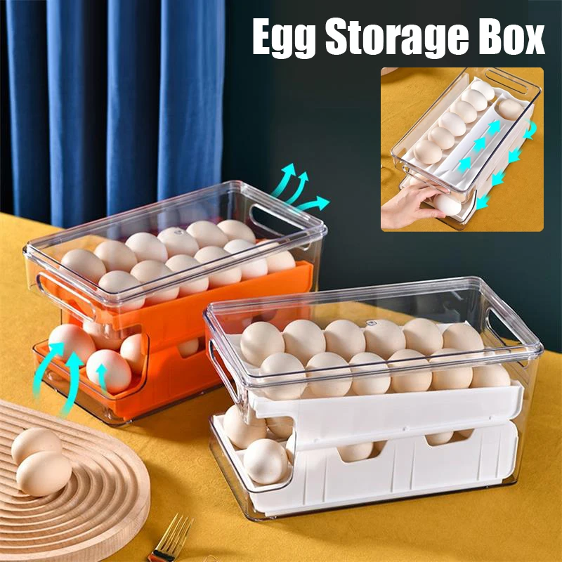 

Ящик для хранения яиц, скользящий контейнер, ящик-органайзер для пищевых продуктов, пластиковый контейнер для хранения, холодильники, орган...
