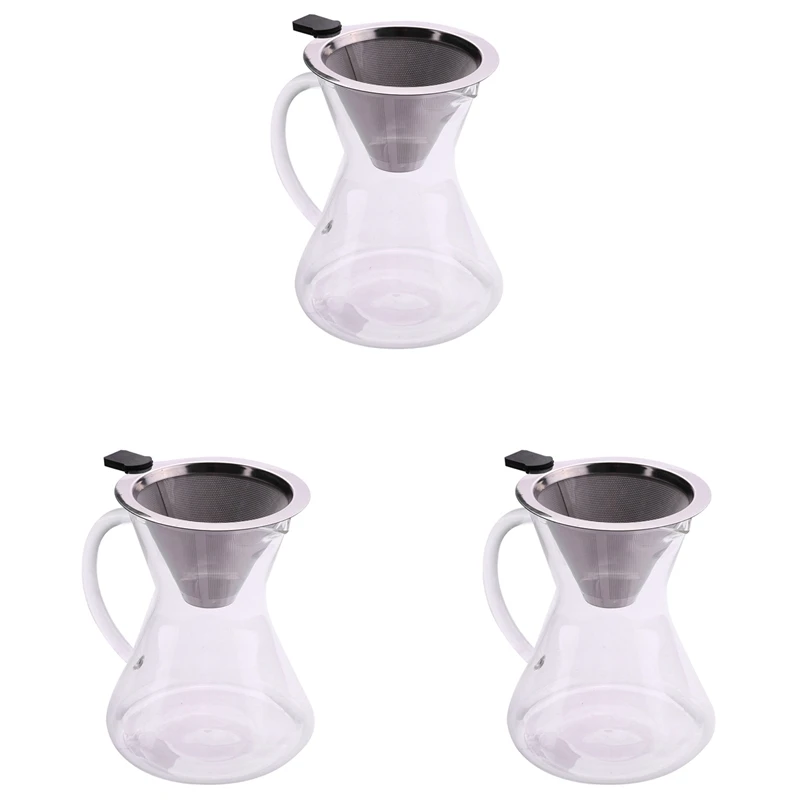 

New 3X 400Ml Pour Over Coffee Maker Drip Thicken Glass Container Hand Percolators Stainless Steel