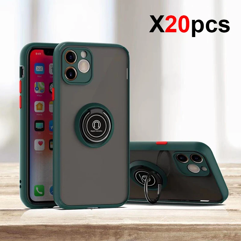 20PCS Luxury Camera Lens protector Case For Apple iPhone 14 13 Pro Max XS Max 6 7 8 Plus 12 Ring Stand Holder Back Matte Cover