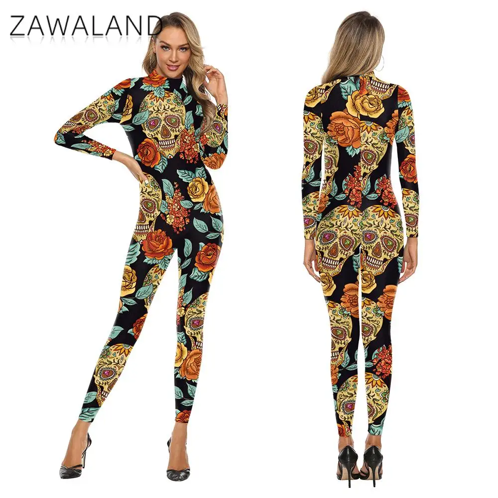 

Zawaland Steampunk Zentai Cosplay 3D Printed Bodysuits Women Long Sleeve Party Whole Costumes Catsuits Spandex Fitness Outfit