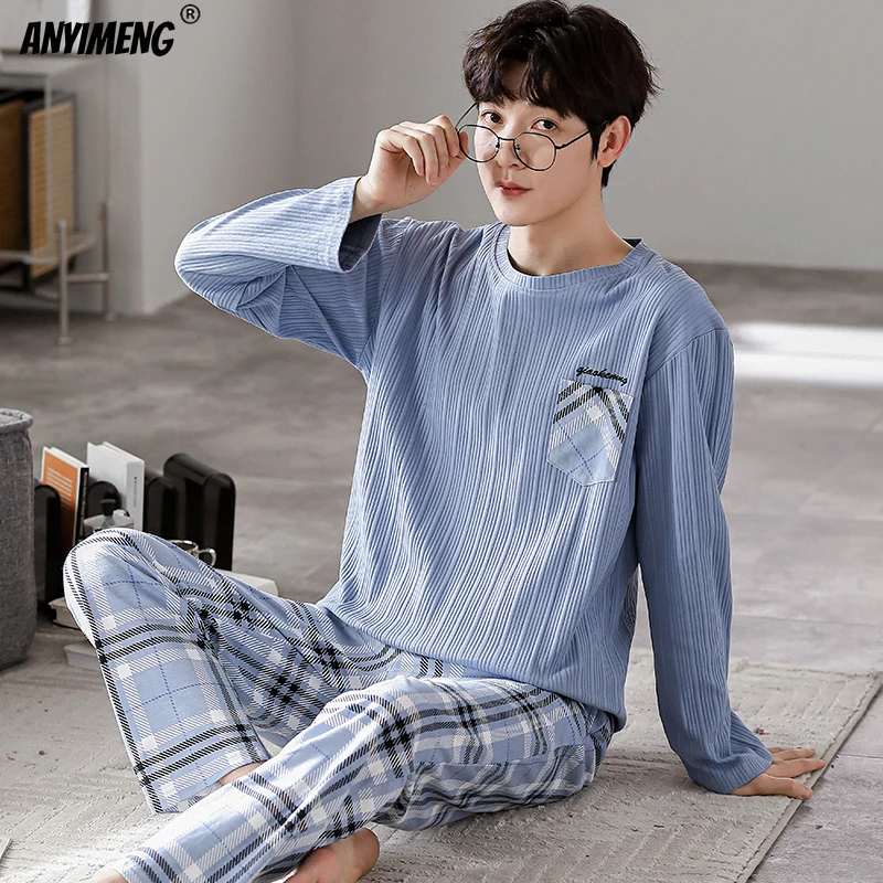 Autumn Winter Spring New Soft Cotton Mens Lounge Wear 4XL Bear Printing Luxury Pijamas Men Comfy Pj Fashion Mens Big Pajamas Set