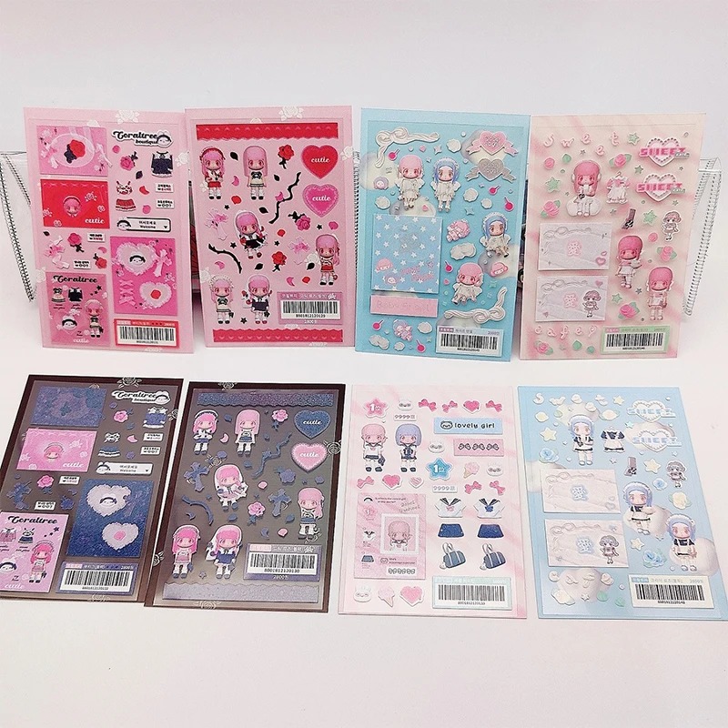 

2pcs Korean Ins Cute Modeling Girl Sticker Scrapbooking Diy Album Decoration Sticker Aesthetic Personalized Kawaii Stationery