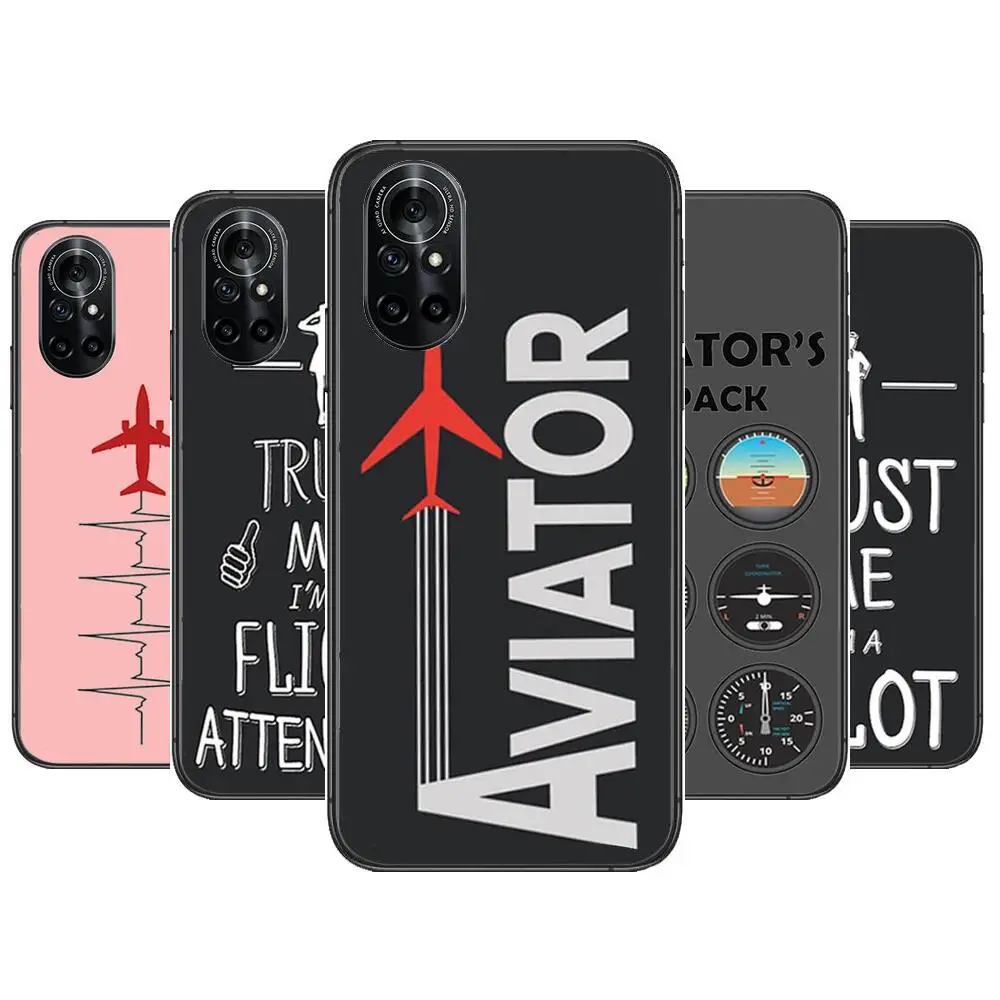

Aircraft Helicopter Airplane Pilot fly Clear Phone Case For Huawei Honor 20 10 9 8A 7 5T X Pro Lite 5G Black Etui Coque Hoesje